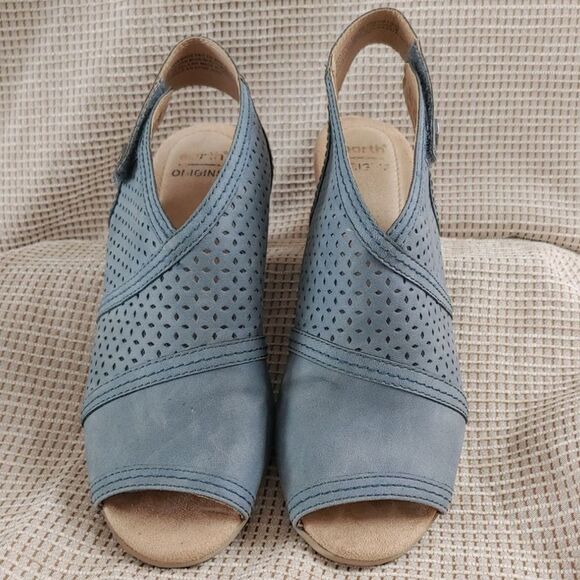Earth Origins Delos Delilah Blue Peep Toe Slingback Heels Booties Womens 7 EUC - Picture 4 of 10
